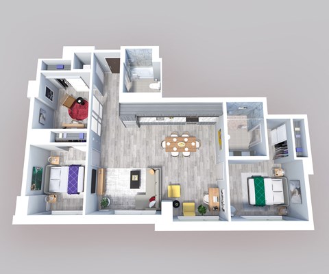 Floor plan for 2 beds, 2 baths, 1124 sqft